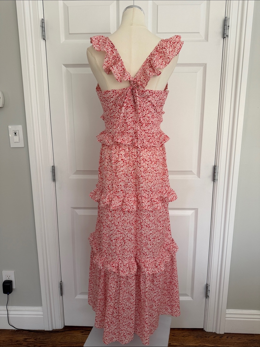 Petal & Pup Pink Floral Ruffle Maxi Dress - Sleeveless 100% Cotton V-Neck Size 8 - Picture 9 of 14